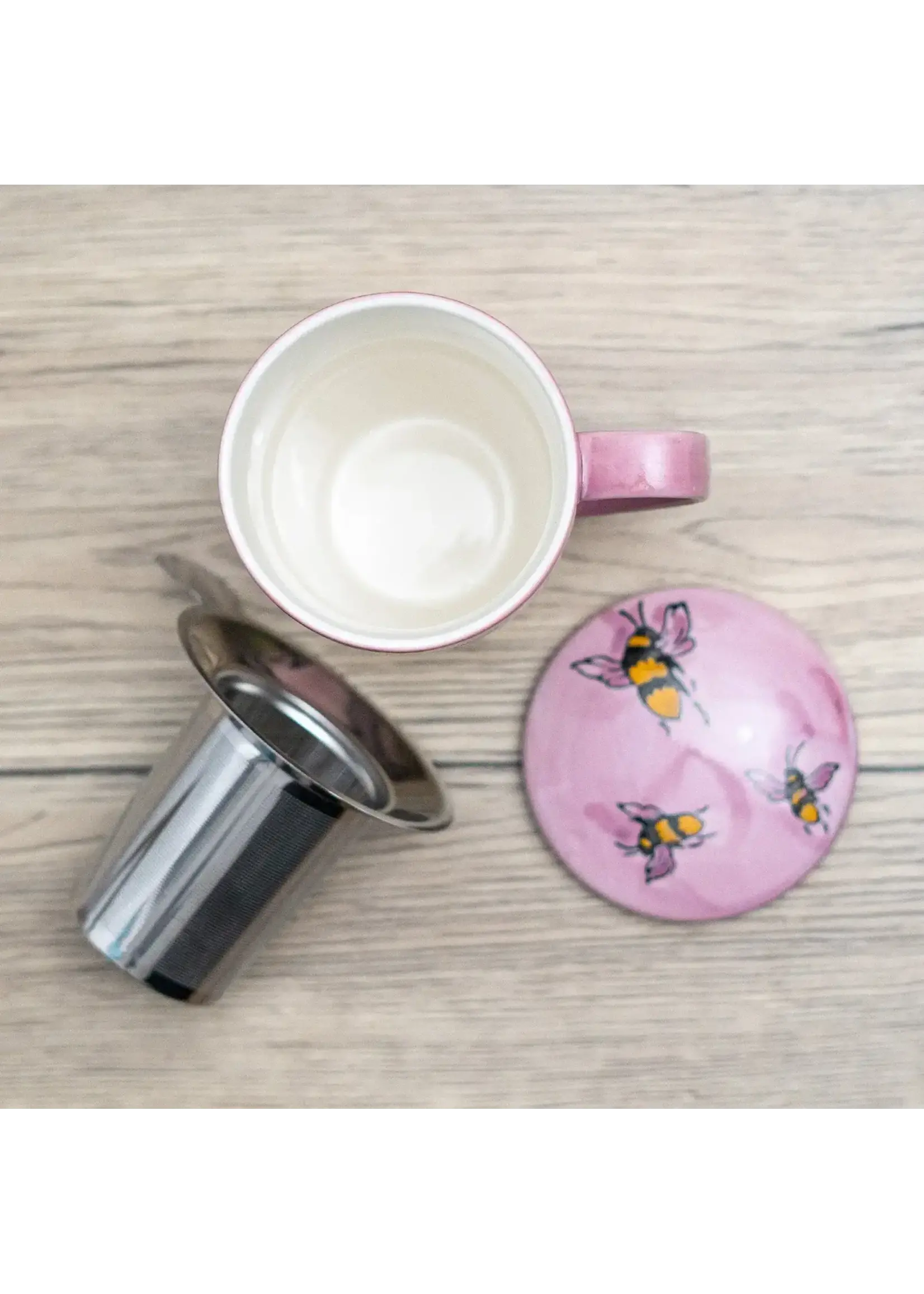 Tea Mug with Lid and Infuser Honeybee 15oz