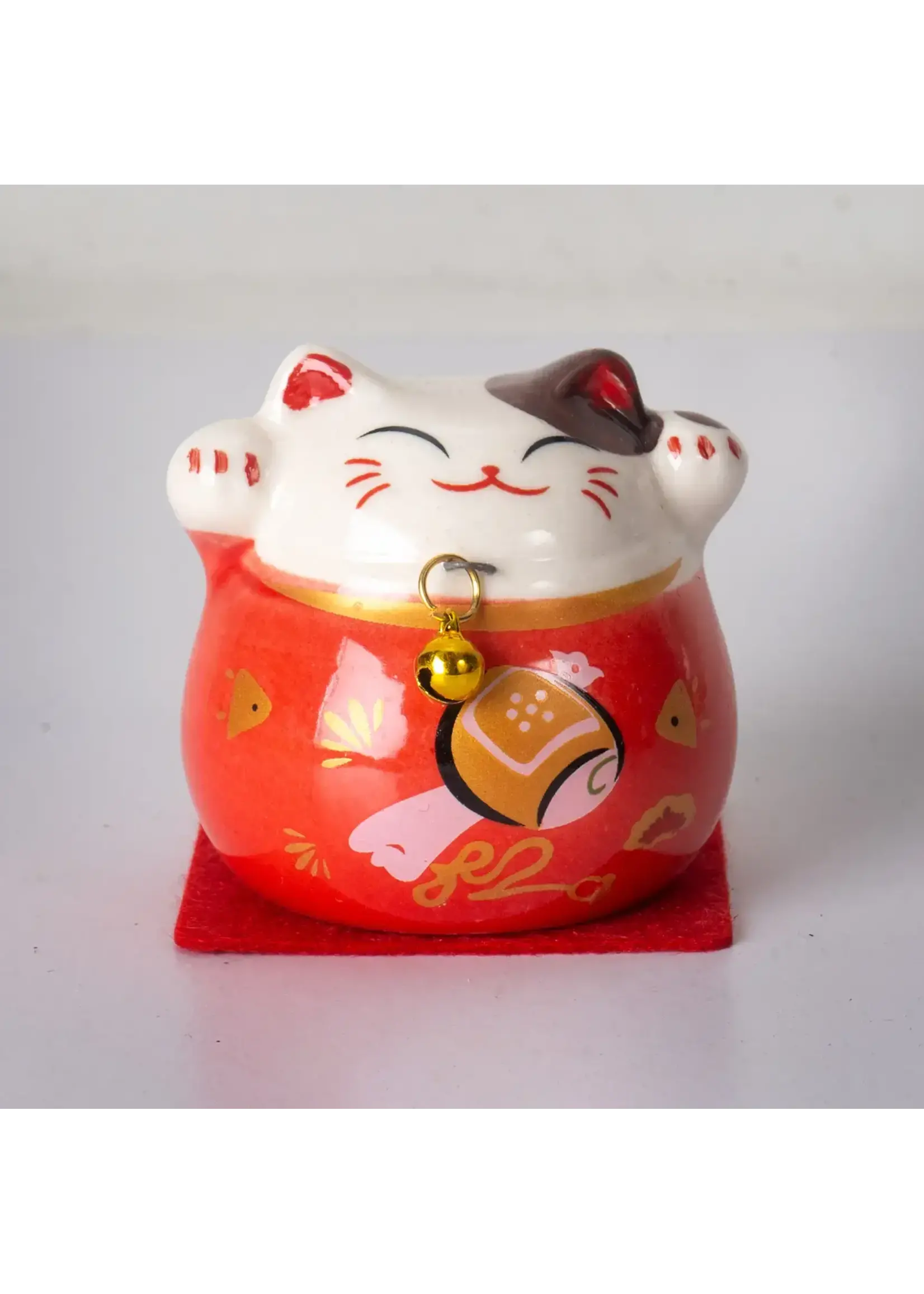 Lucky Cat Figurine Maneki Neo 2 inch Red