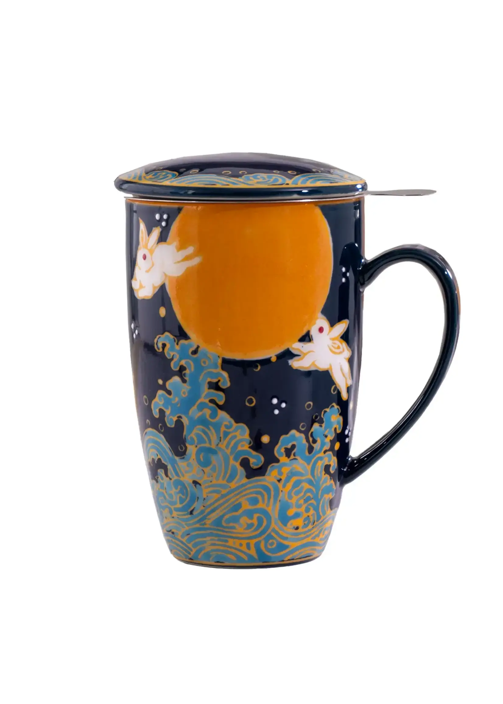 Tea Mug with Lid and Infuser Moon Rabbit 15oz