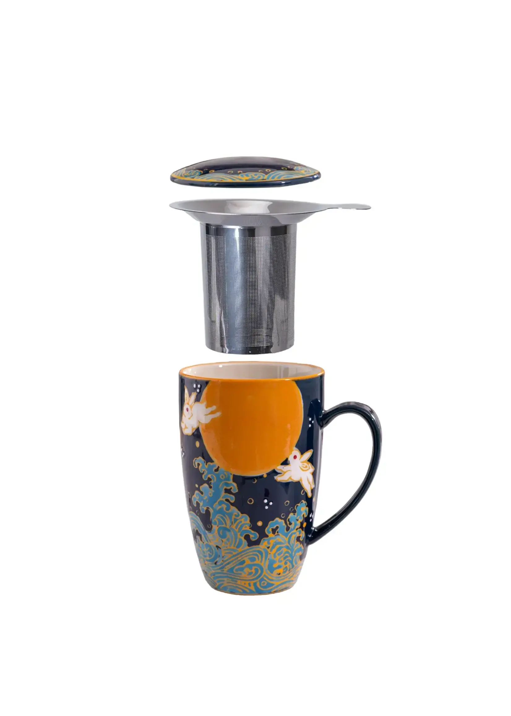 Tea Mug with Lid and Infuser Moon Rabbit 15oz