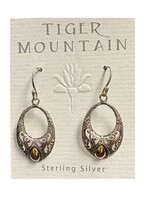 Earrings Small Ornate Oval Hoop W/Gold Teardrop