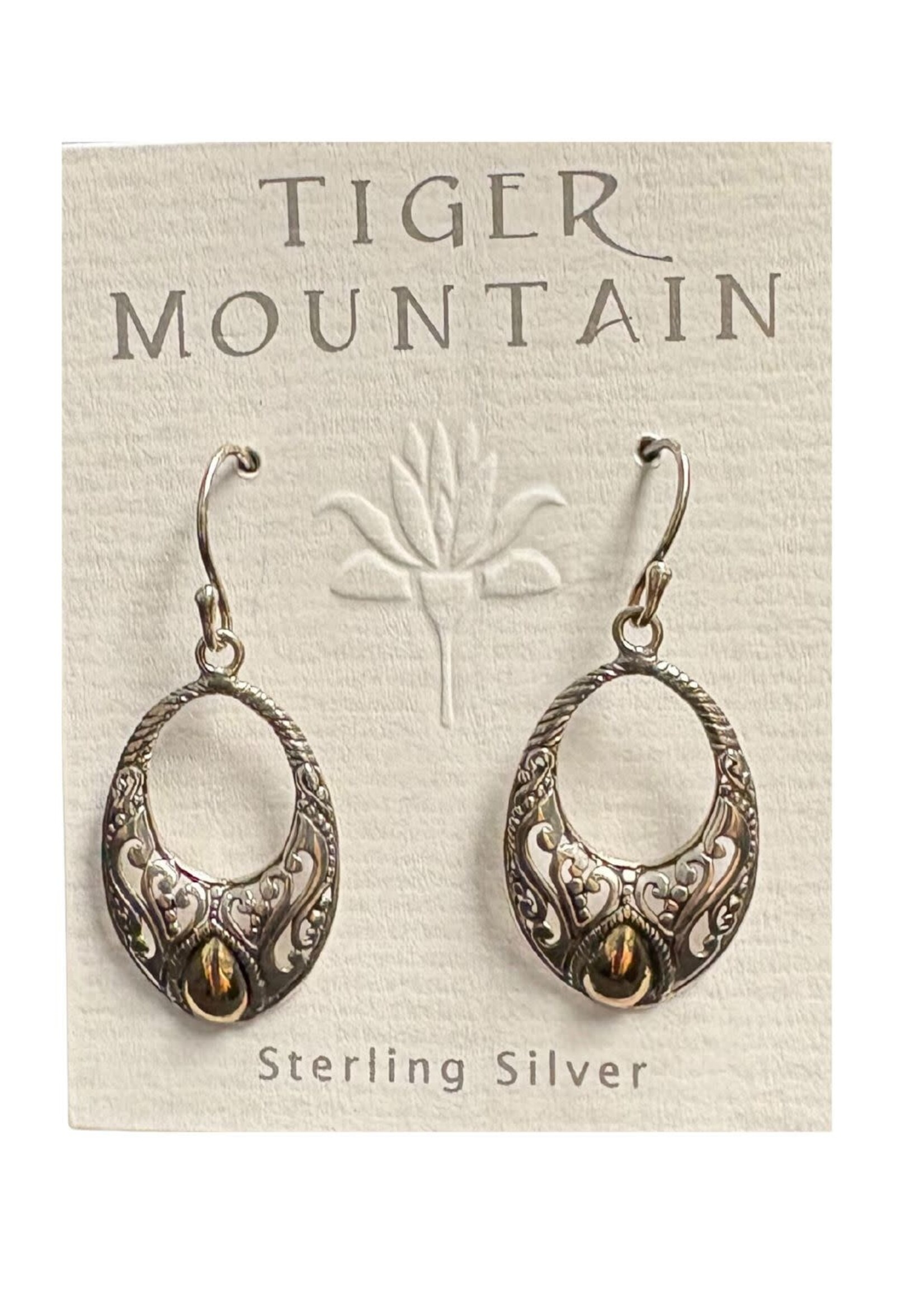 Earrings Small Ornate Oval Hoop W/Gold Teardrop