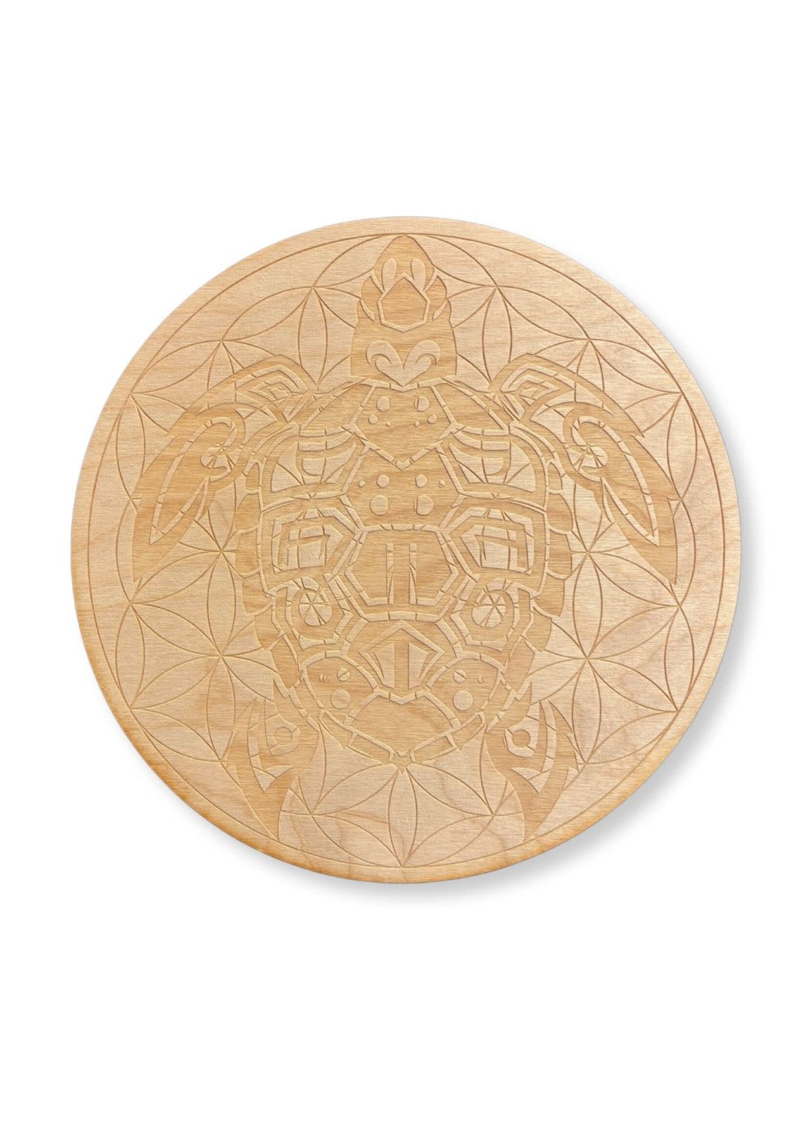 Crystal Grid Wood 10" Sea Turtle Flower of Life