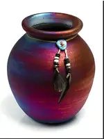 Raku Pottery Large Spirit Jar 7" w/Raku Beads