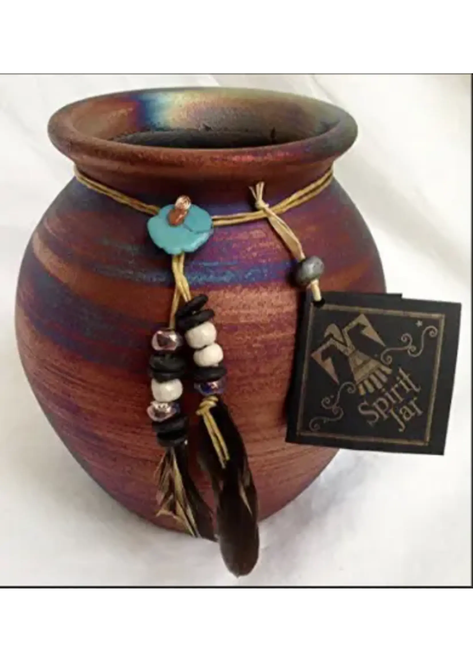 Raku Pottery Medium Spirit Jar 5" w/Raku Beads