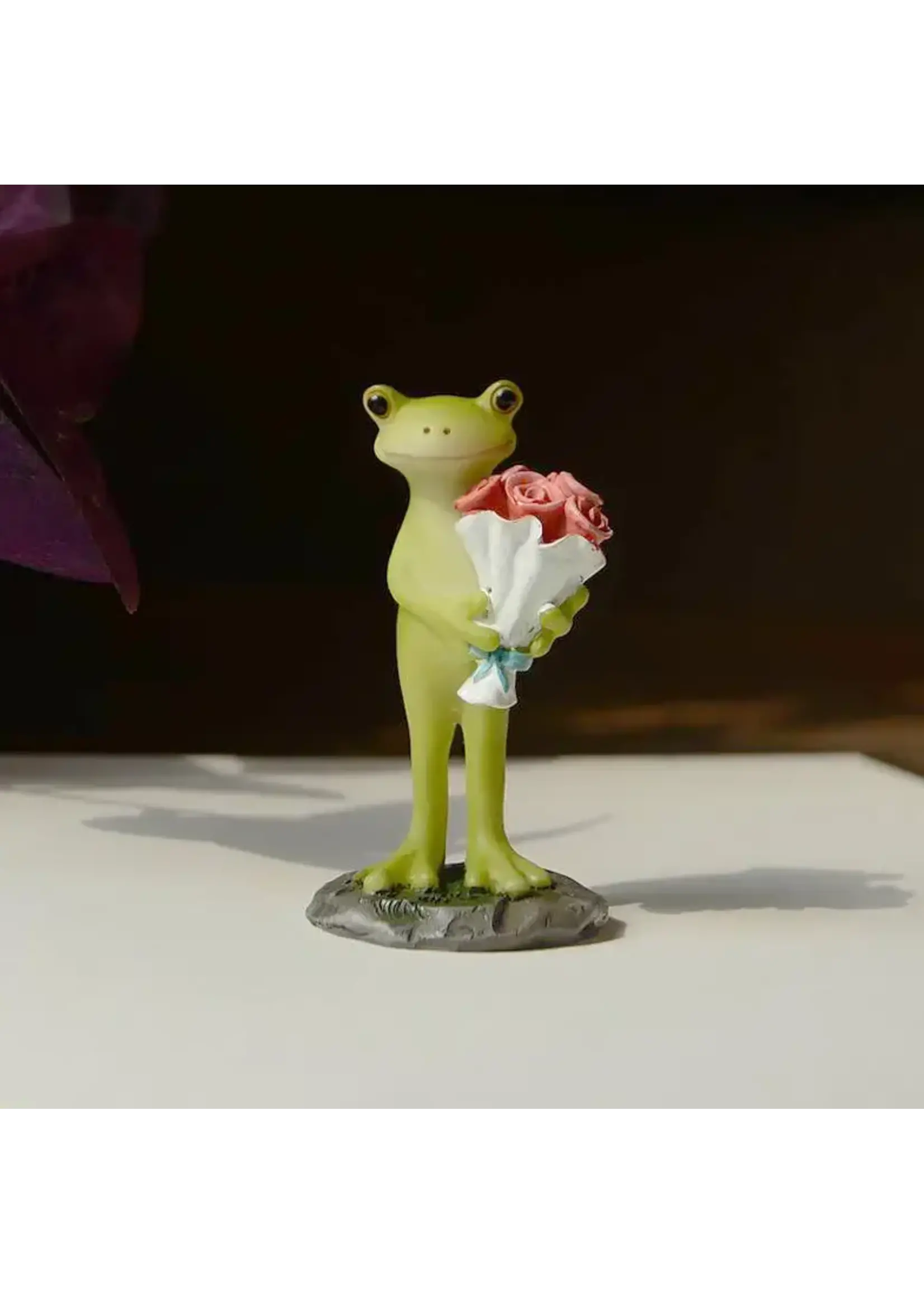 Cute Frog Holding Rose Bouquet