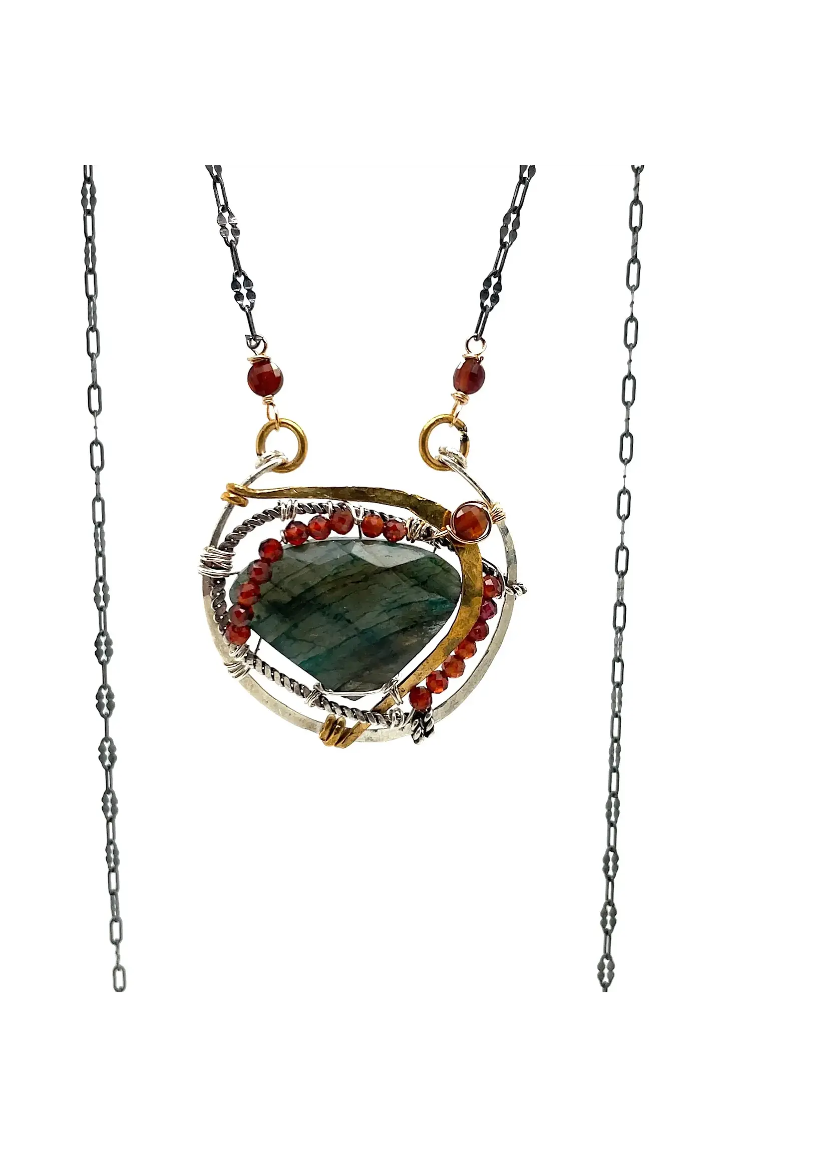 Necklace Cinnamon Labrodorite SS Oxidized adjustable