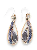 Earrings S/S Iolite W/ Moonstones & Pyrite