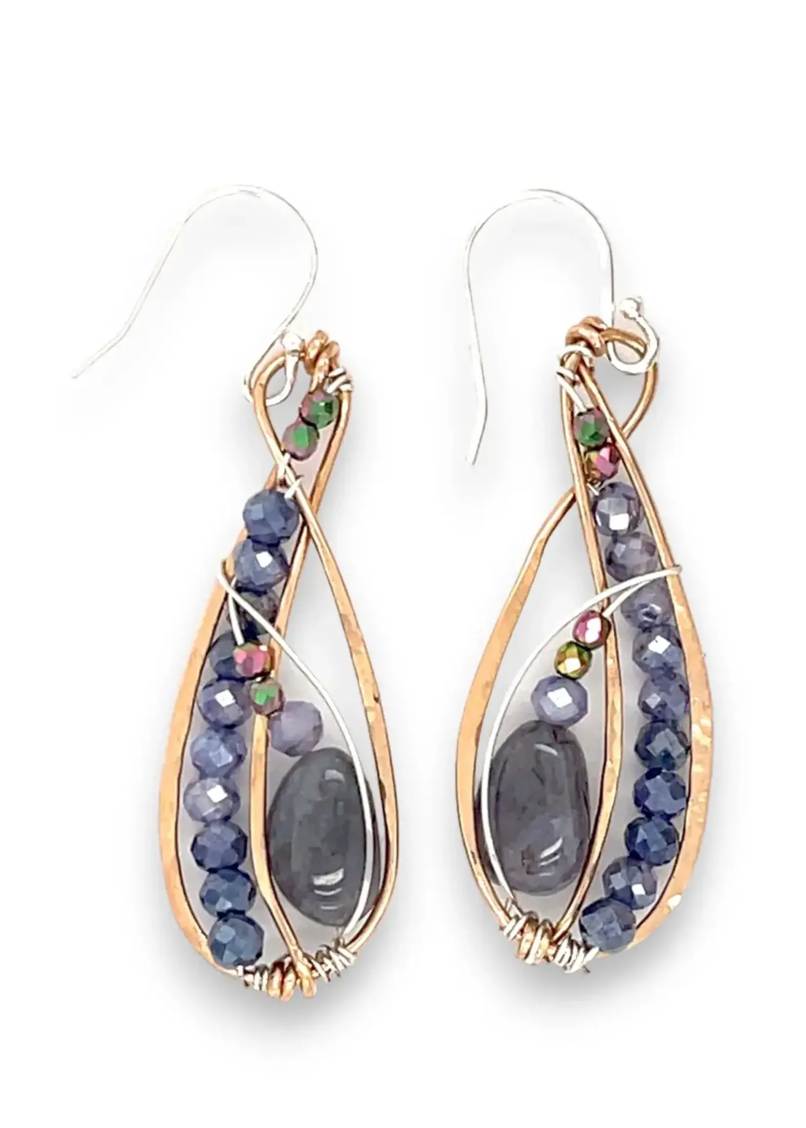 Earrings S/S Iolite W/ Moonstones & Pyrite