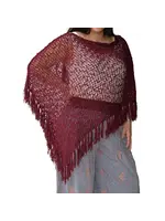 Popcorn Poncho with Fringe Burgundy