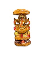 IA Wooden Ganesha Sitting Under Umbrella