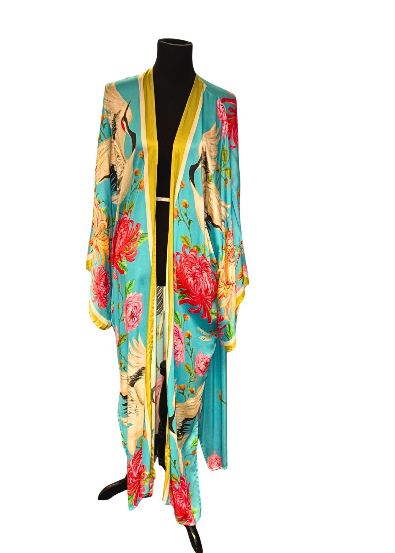 Aratta The Legend of the Crane Maxi Kimono | Teal Crane / One Size