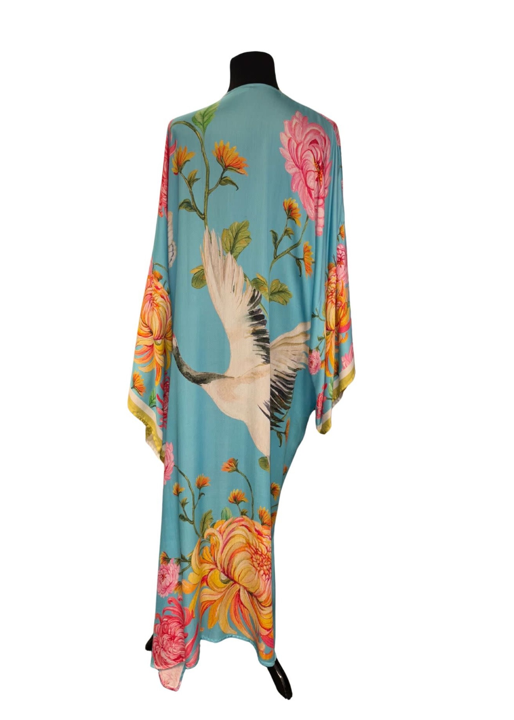 Aratta The Legend of the Crane Maxi Kimono | Teal Crane / One Size