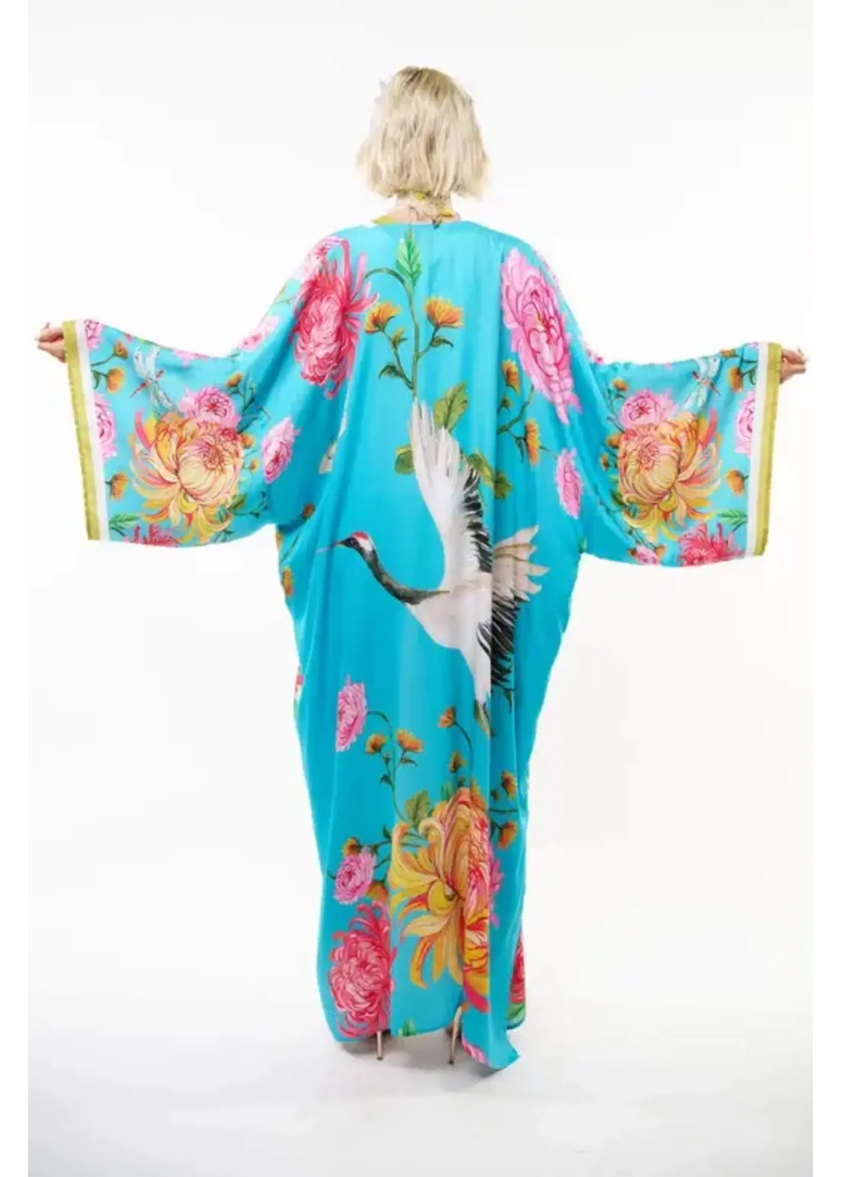 Aratta The Legend of the Crane Maxi Kimono | Teal Crane / One Size