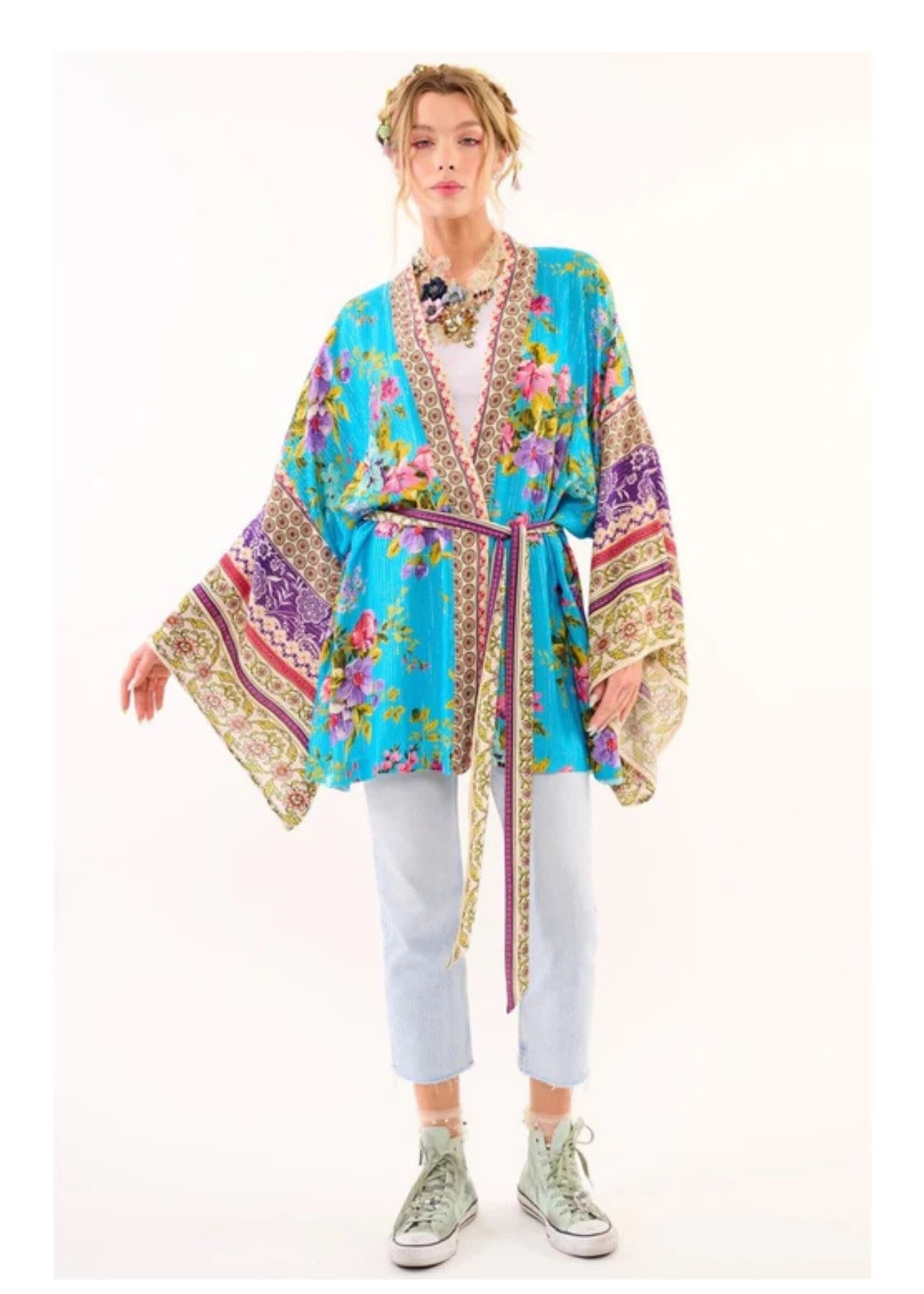 Aratta The Garden of Eden Kimono Vintage Blue Floran Print / One Size