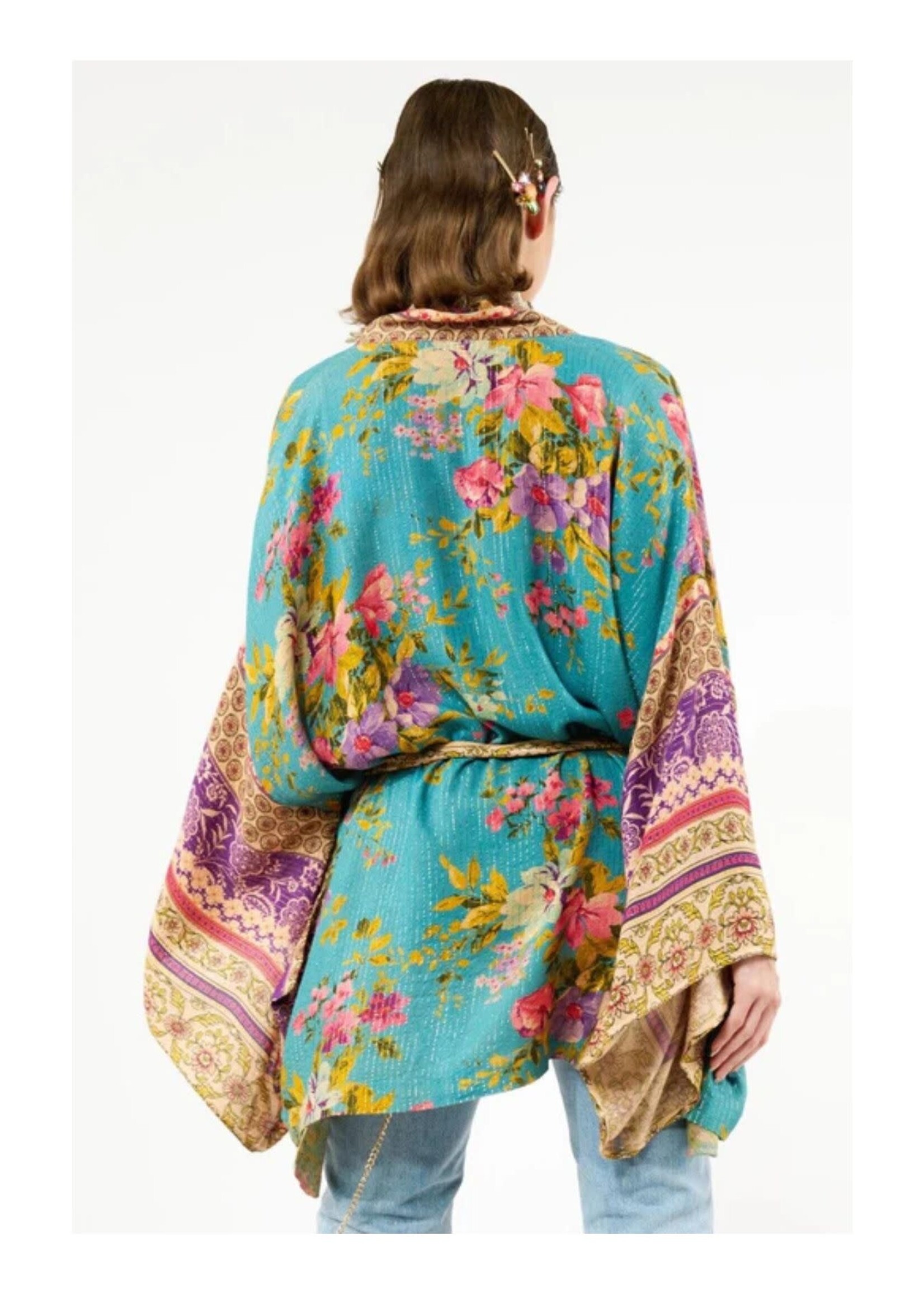 Aratta The Garden of Eden Kimono Vintage Blue Floran Print / One Size
