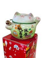 Lucky Cat Ceramic Figurine Green 3.5 inch