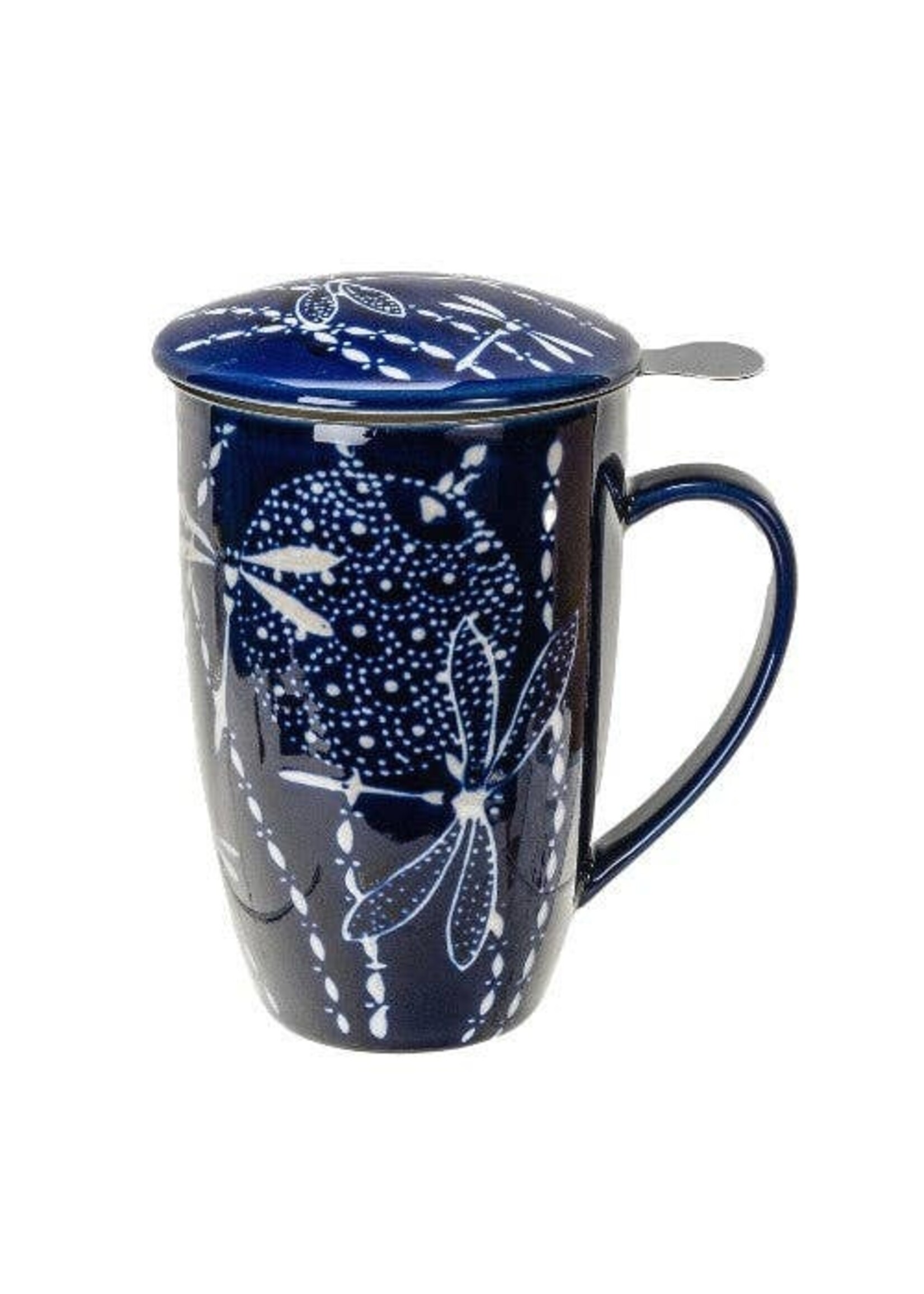 Tea Mug with Lid and Infuser Dragonfly 15oz