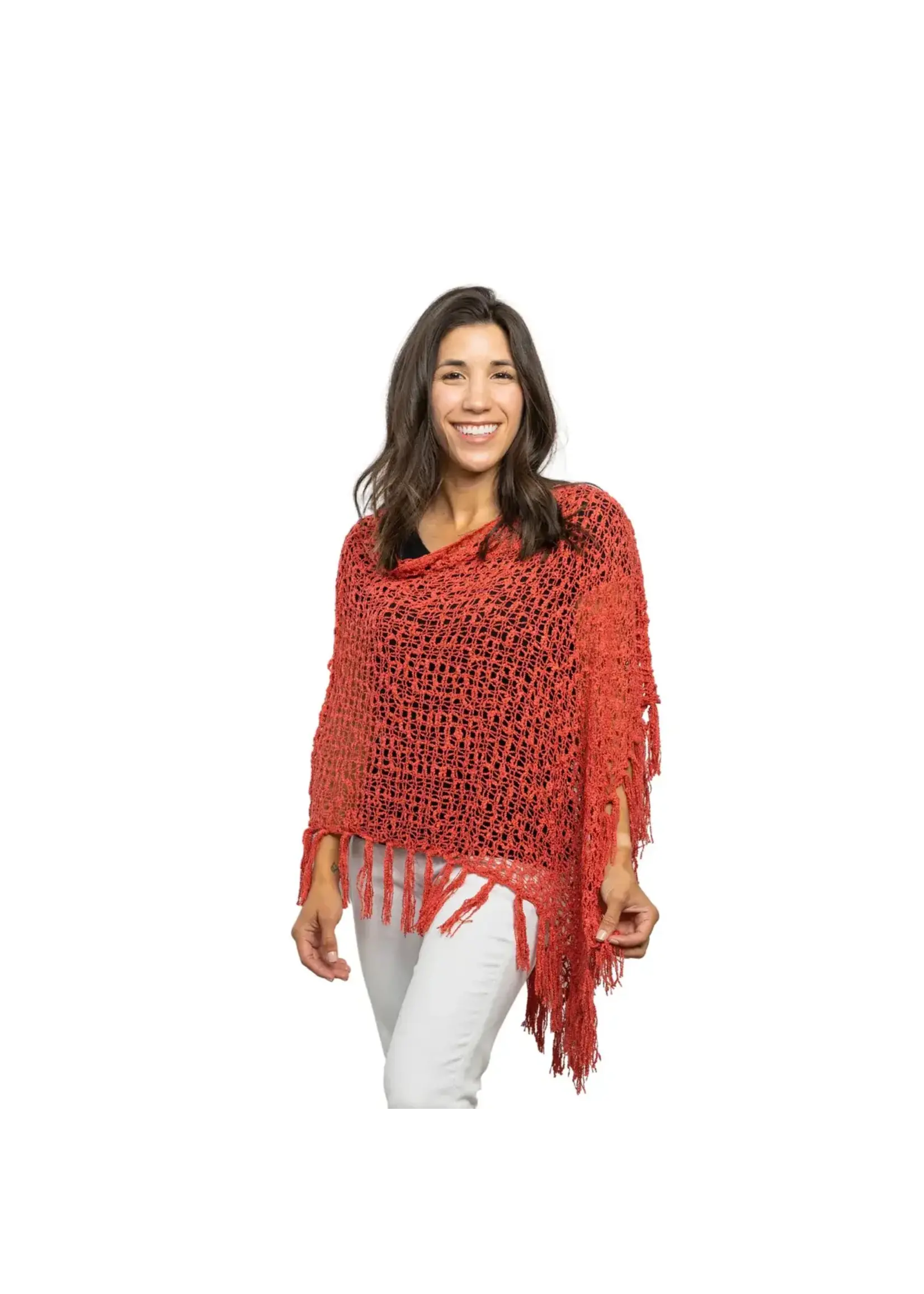 Popcorn Poncho 4 Way with Fringe Coral
