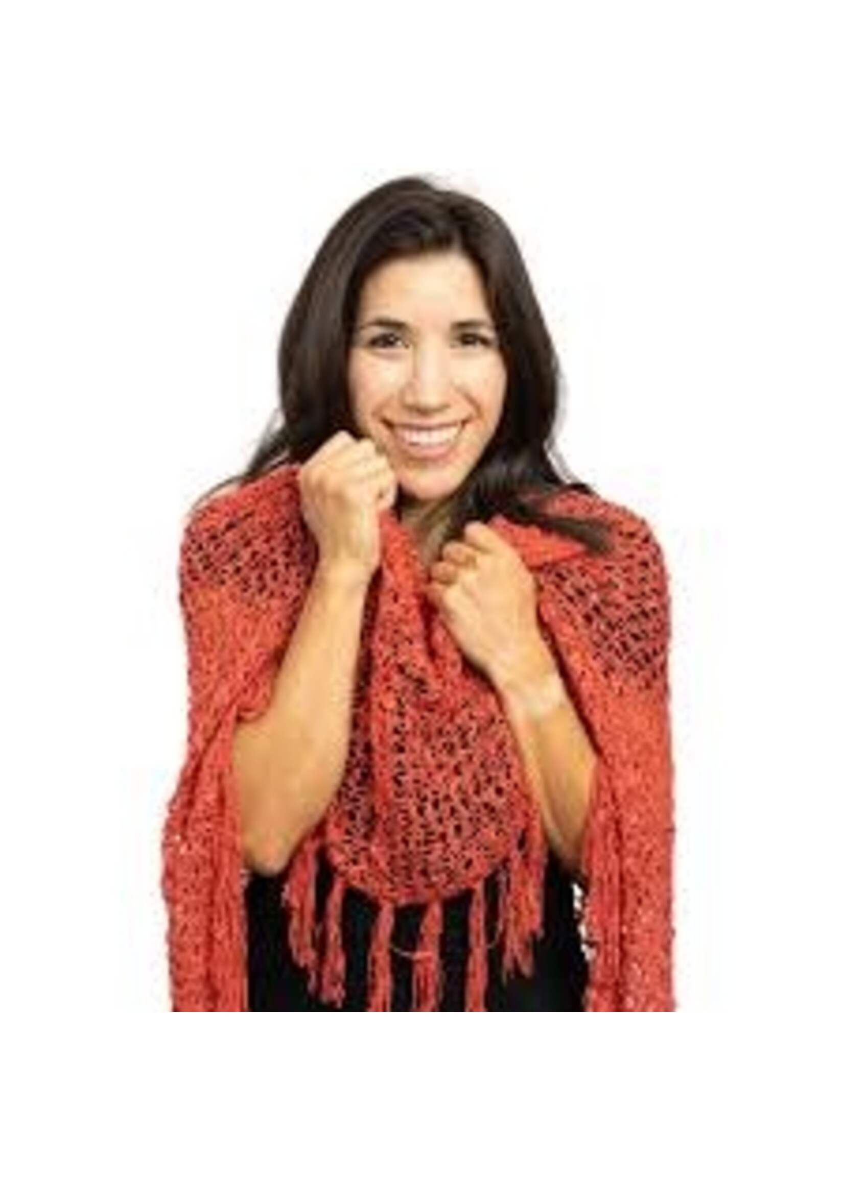 Popcorn Poncho 4 Way with Fringe Coral