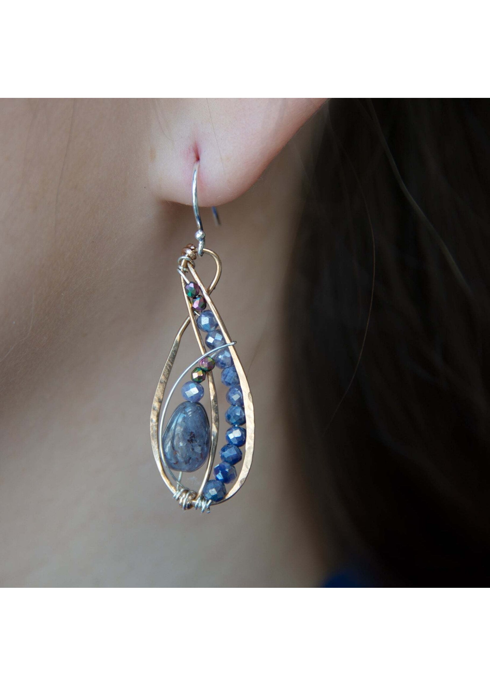 Earrings S/S Iolite W/ Moonstones & Pyrite
