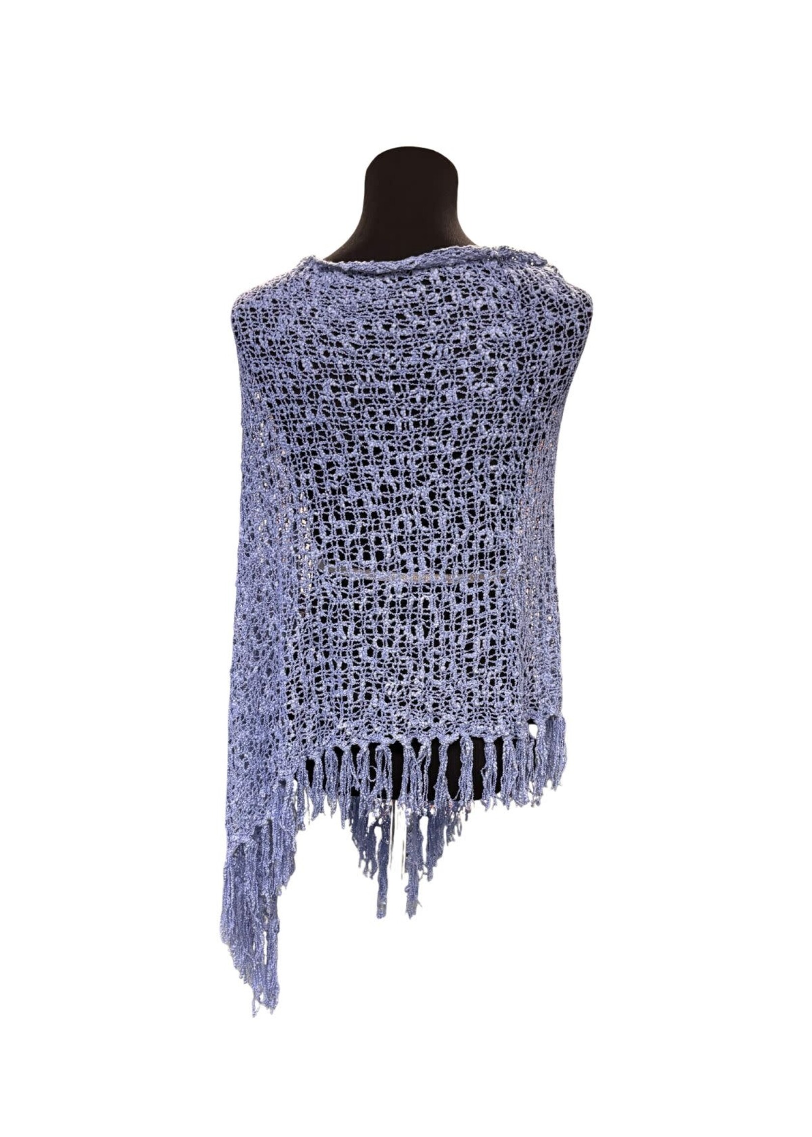 Popcorn Poncho 4 Way with Fringe Cornflower Blue