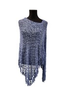 Popcorn Poncho 4 Way with Fringe Cornflower Blue