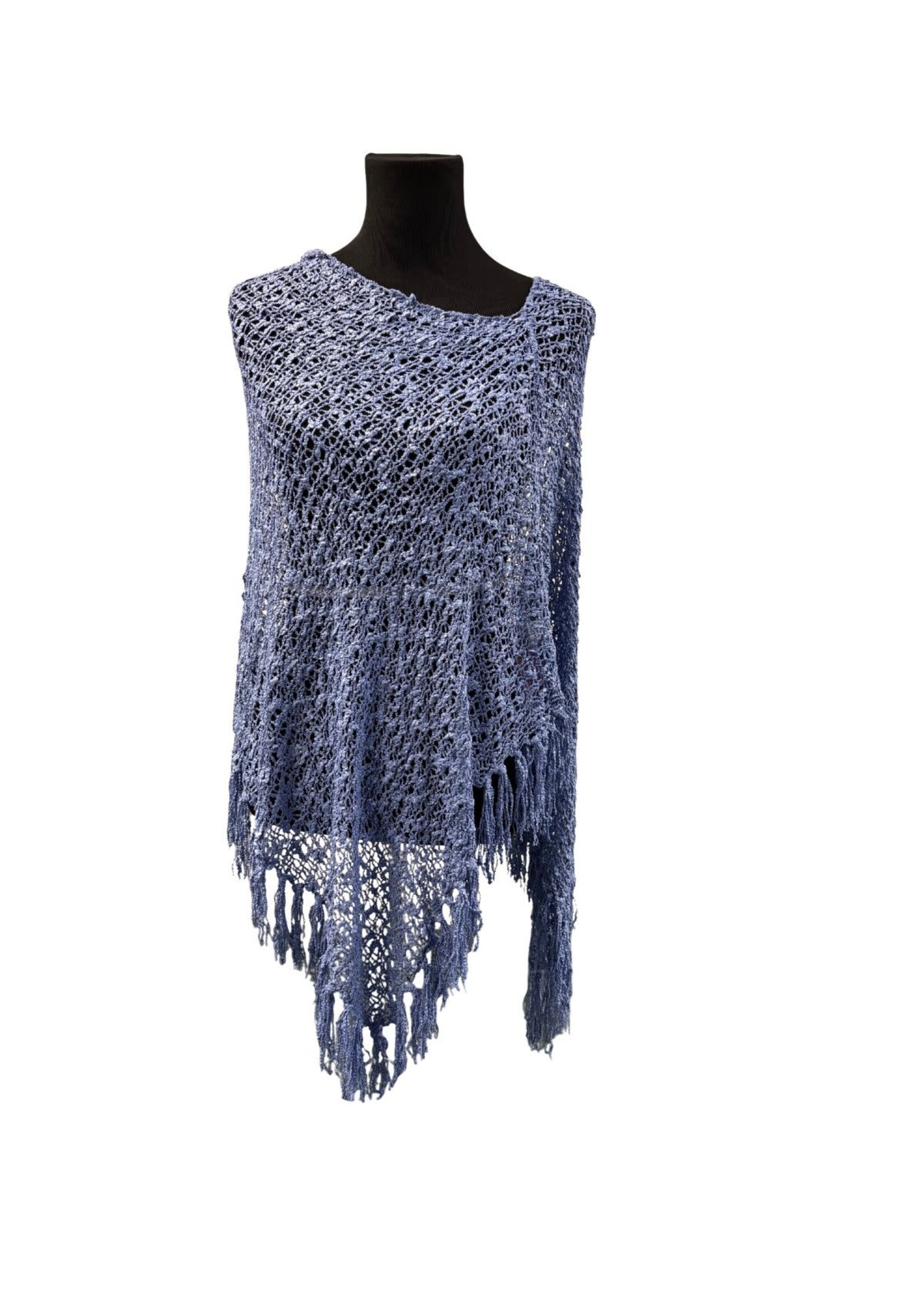 Popcorn Poncho 4 Way with Fringe Cornflower Blue