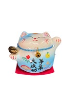 Lucky Cat Ceramic Figurine Blue 3.5 inch