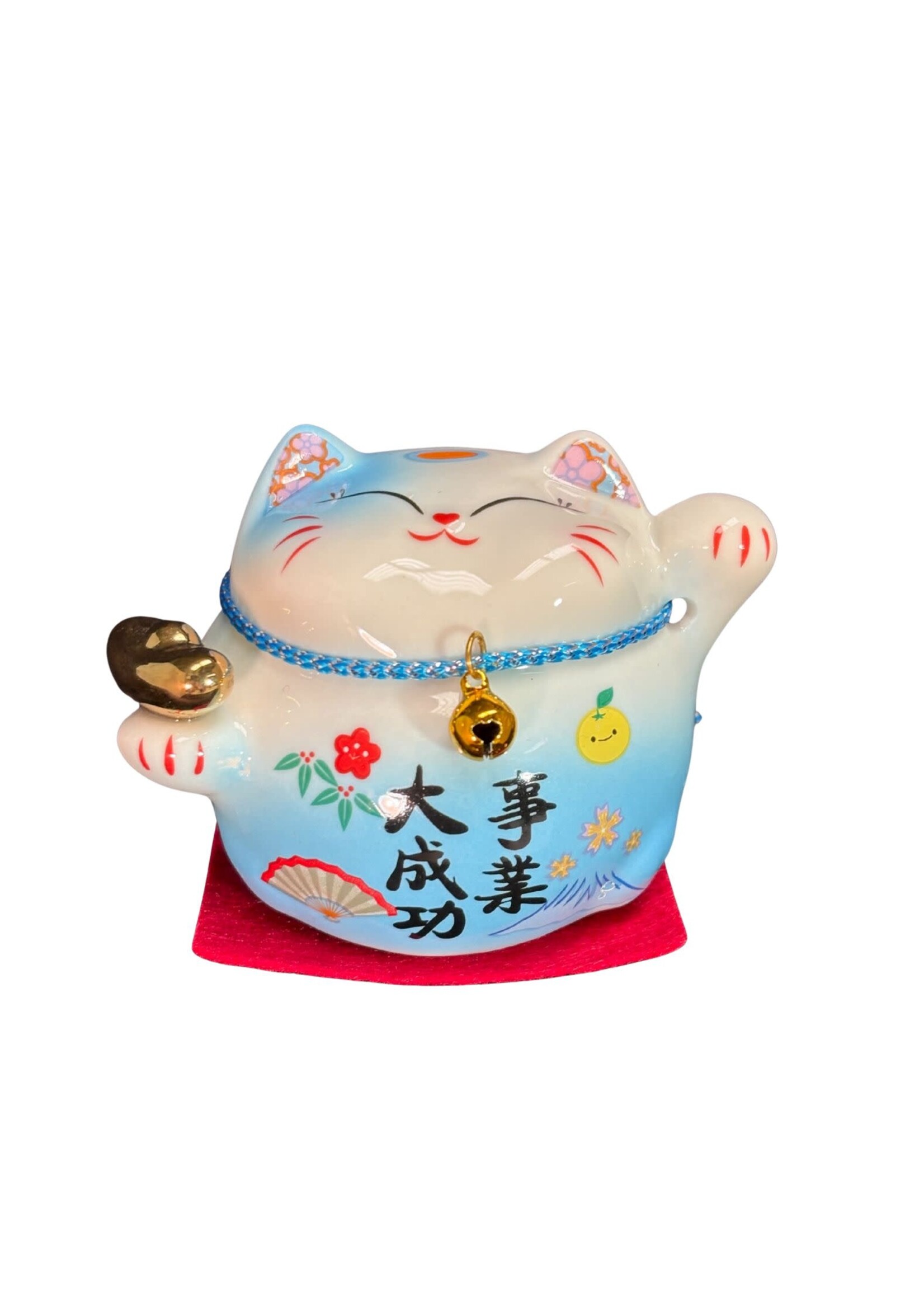 Lucky Cat Ceramic Figurine Blue 3.5 inch
