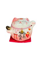 Lucky Cat Ceramic Figurine Pink 3.5 inch