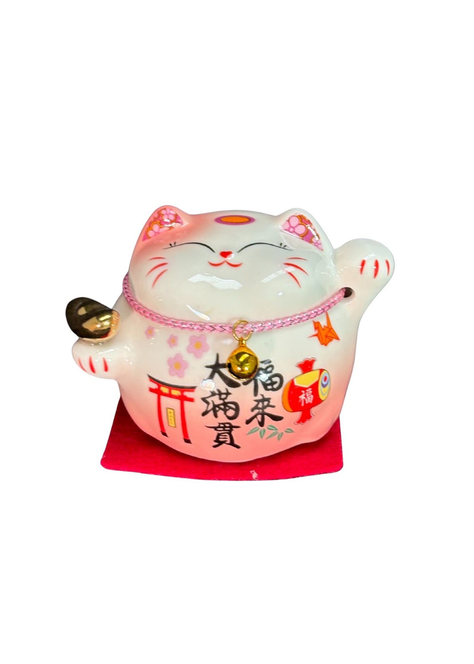 Lucky Cat Ceramic Figurine Pink 3.5 inch