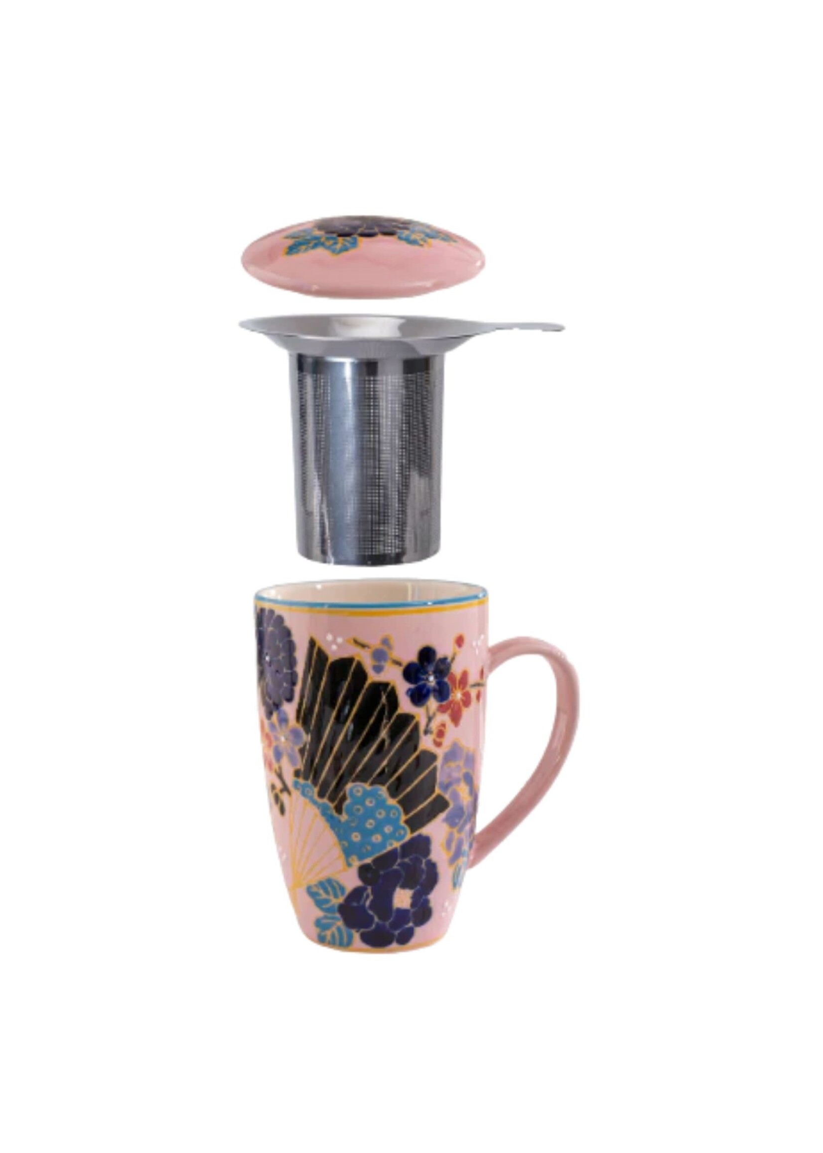 Tea Mug with Lid and Infuser Festival Fan 15oz