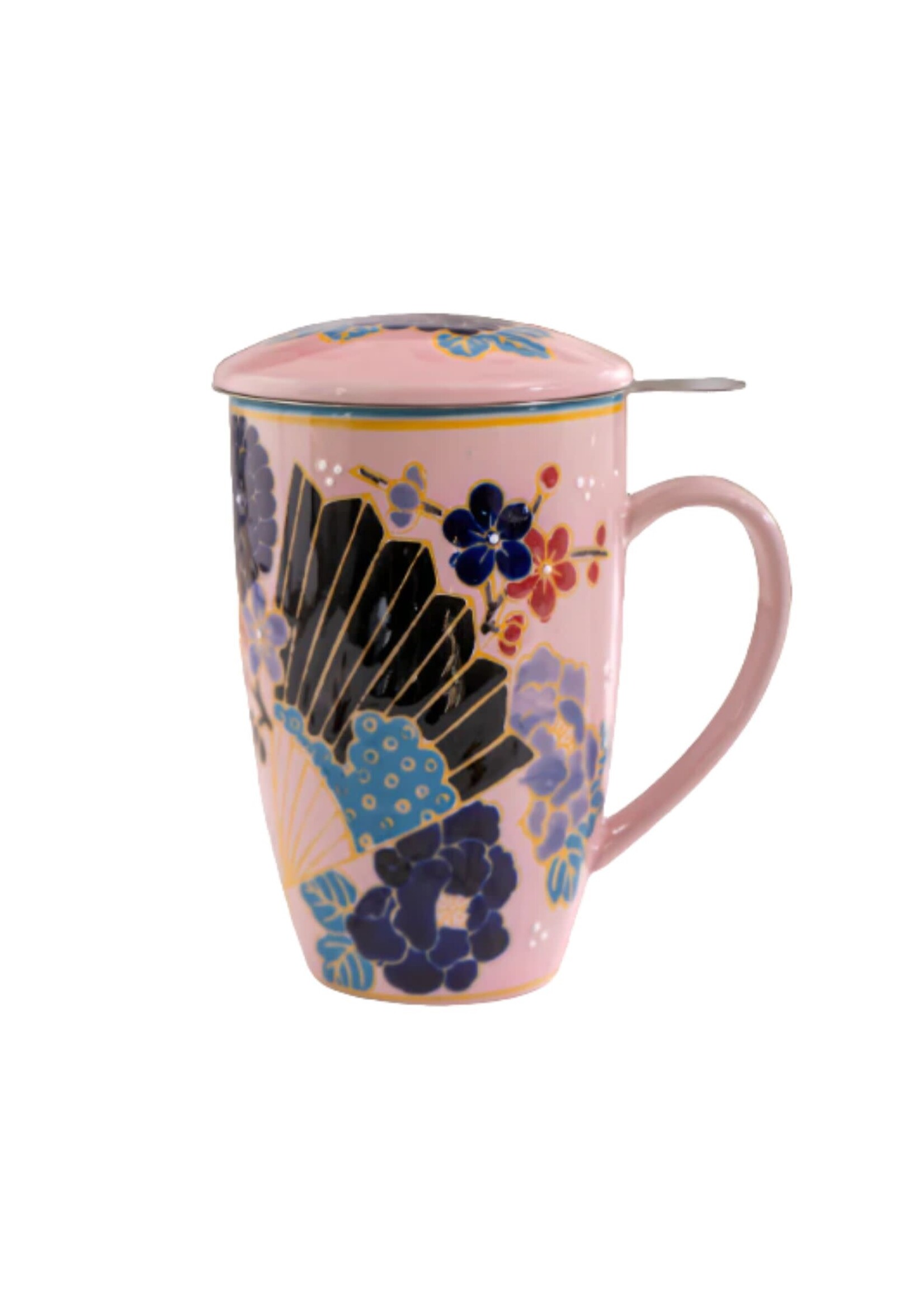 Tea Mug with Lid and Infuser Festival Fan 15oz