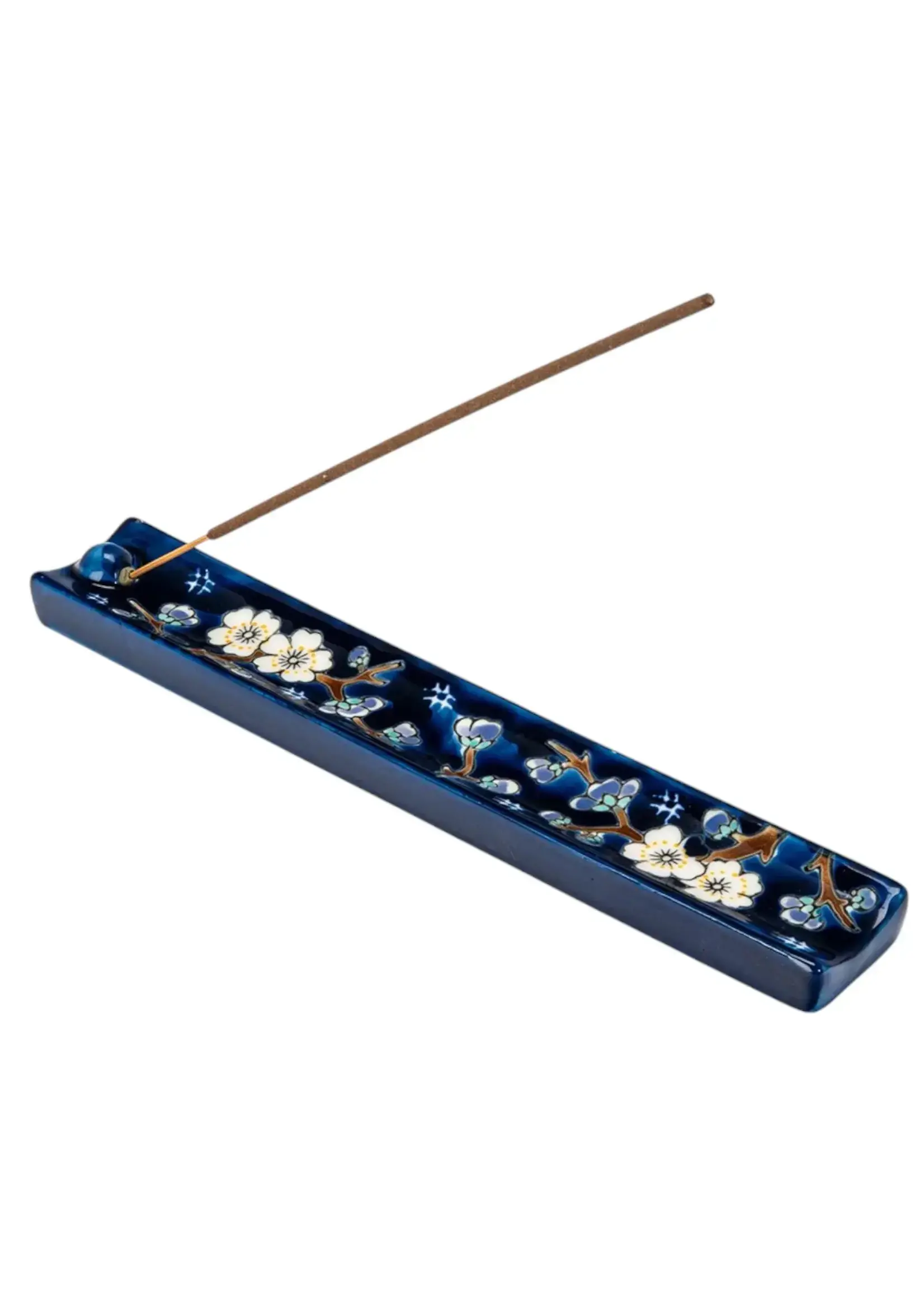 Incense Holder Handpainted Ceramic Plum Blossom 9 inch