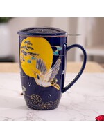 Tea Mug with Lid and Infuser Japanese Crane 15oz