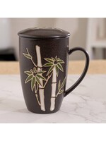Tea Mug with Lid and Infuser Bamboo Design Black 15oz