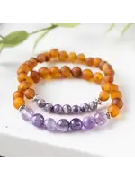 RBAmber Bracelet Amethyst & Raw Cognac Amber 7"