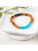 Bracelet Marine Blue Sea Glass and Raw Cognac Amber 7"