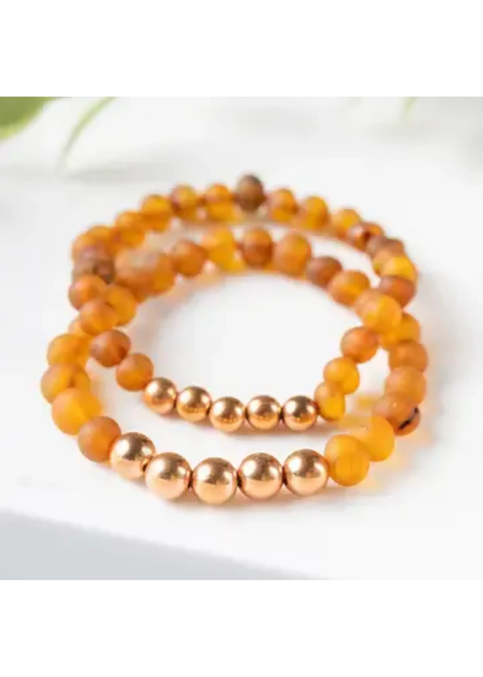 RBAmber Bracelet Pure Copper and Raw Cognac Amber 7"