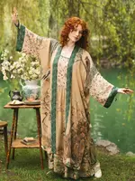 Kimono Robe Fable Opera Duster with Deer Moon & Blossom