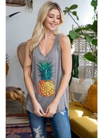 L.A. Soul Tank Top Pineapple Print Flowy | GREY / L