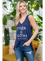 Tank Top Yoga & Coffee Print Flowy | NAVY / S