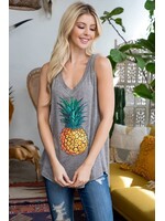 L.A. Soul Tank Top Pineapple Print Flowy | GREY / S