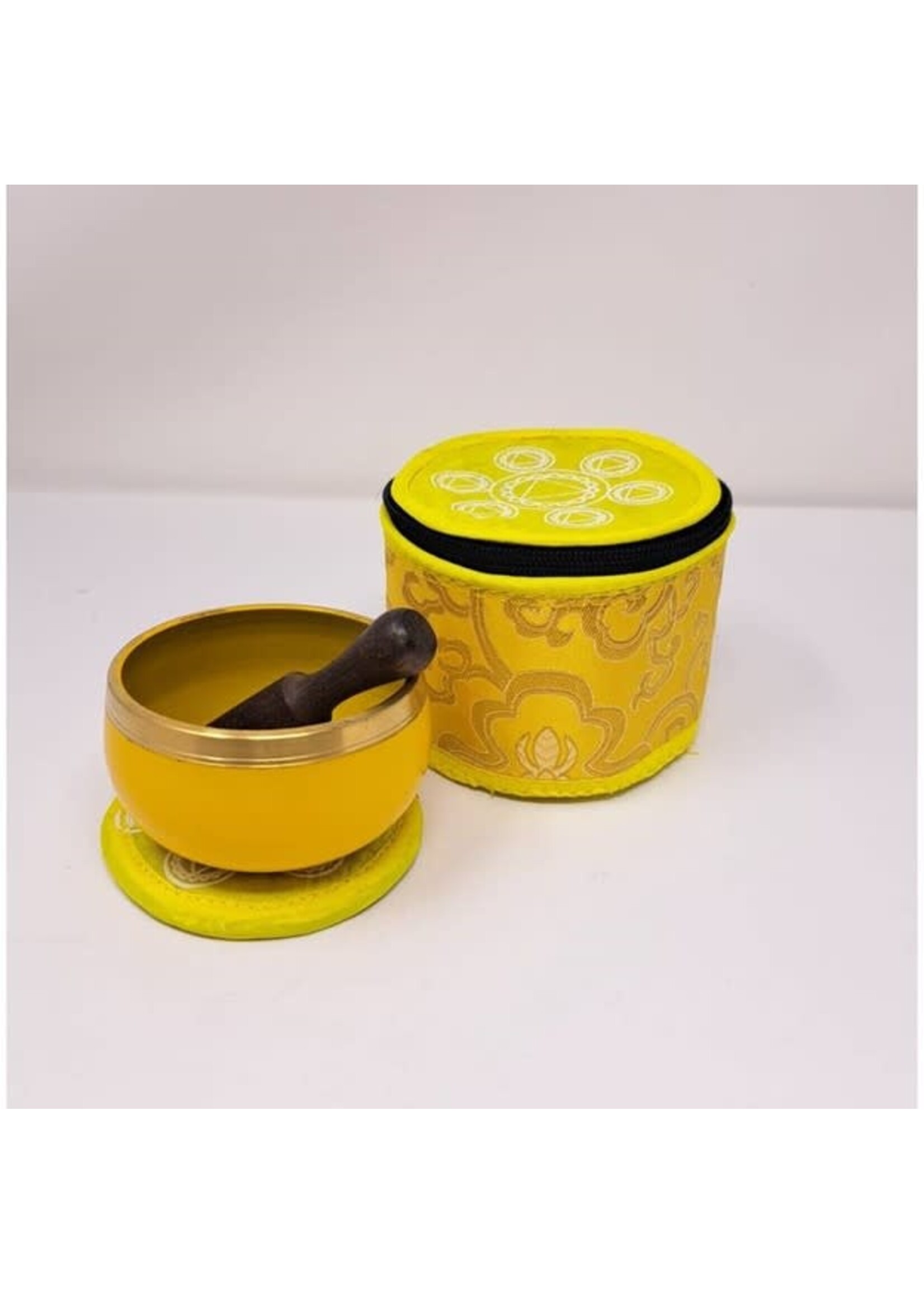 Singing Bowl 3" Bowl Metal Chakra Round Brocade Box – Yellow