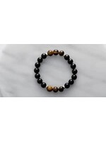 Bracelet Double Three  Black Agate Tiger Eye 10mm