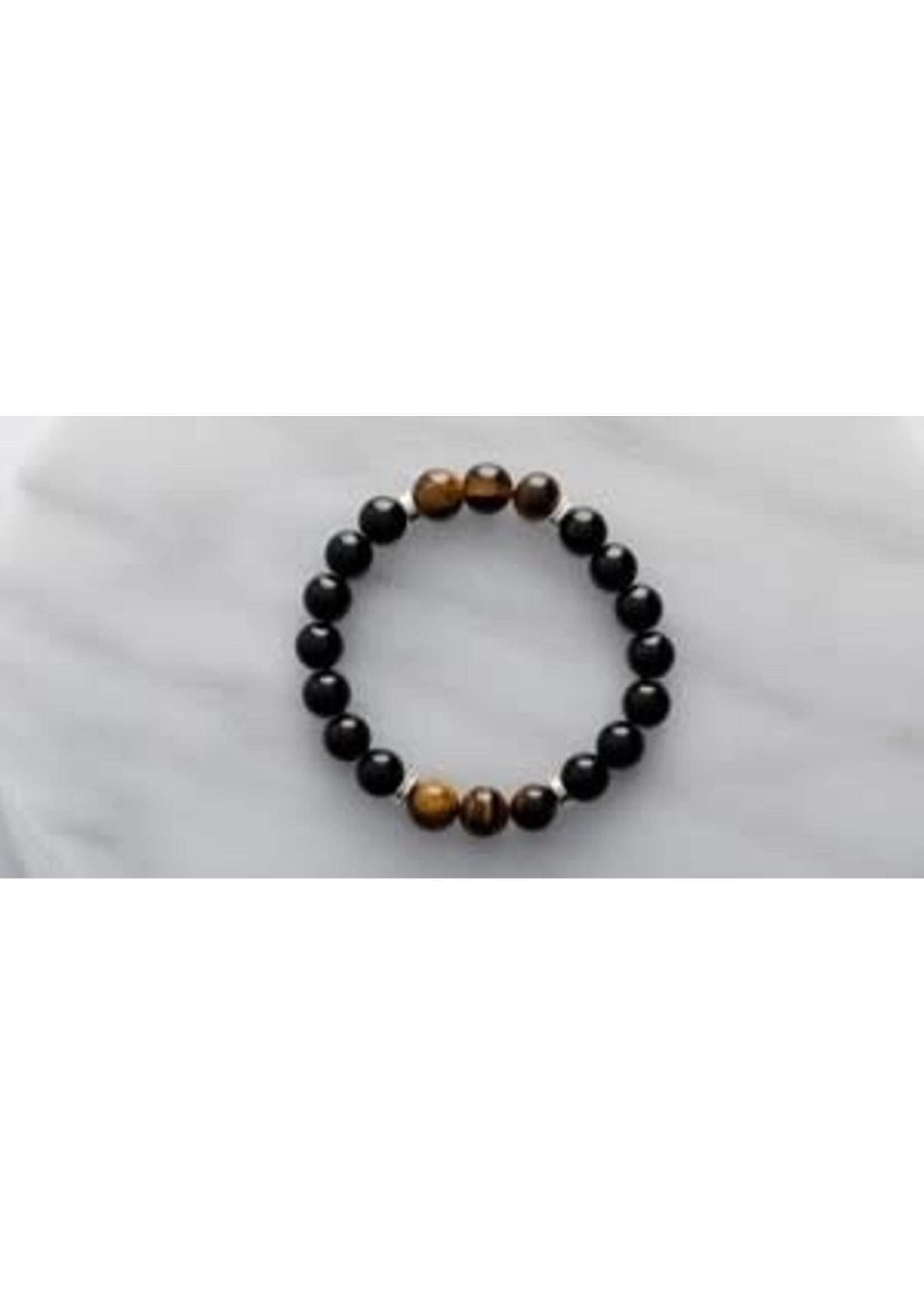 Bracelet Double Three  Black Agate Tiger Eye 10mm
