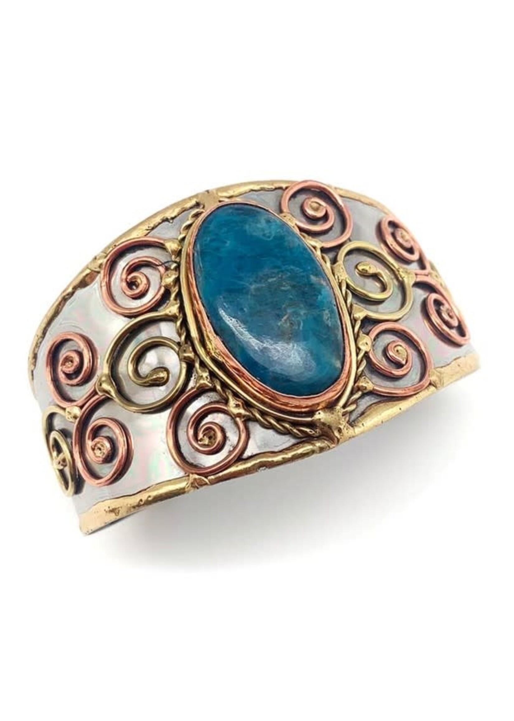 Anju Mixed Metal Cuff Bracelet Apatite Stone Handmade