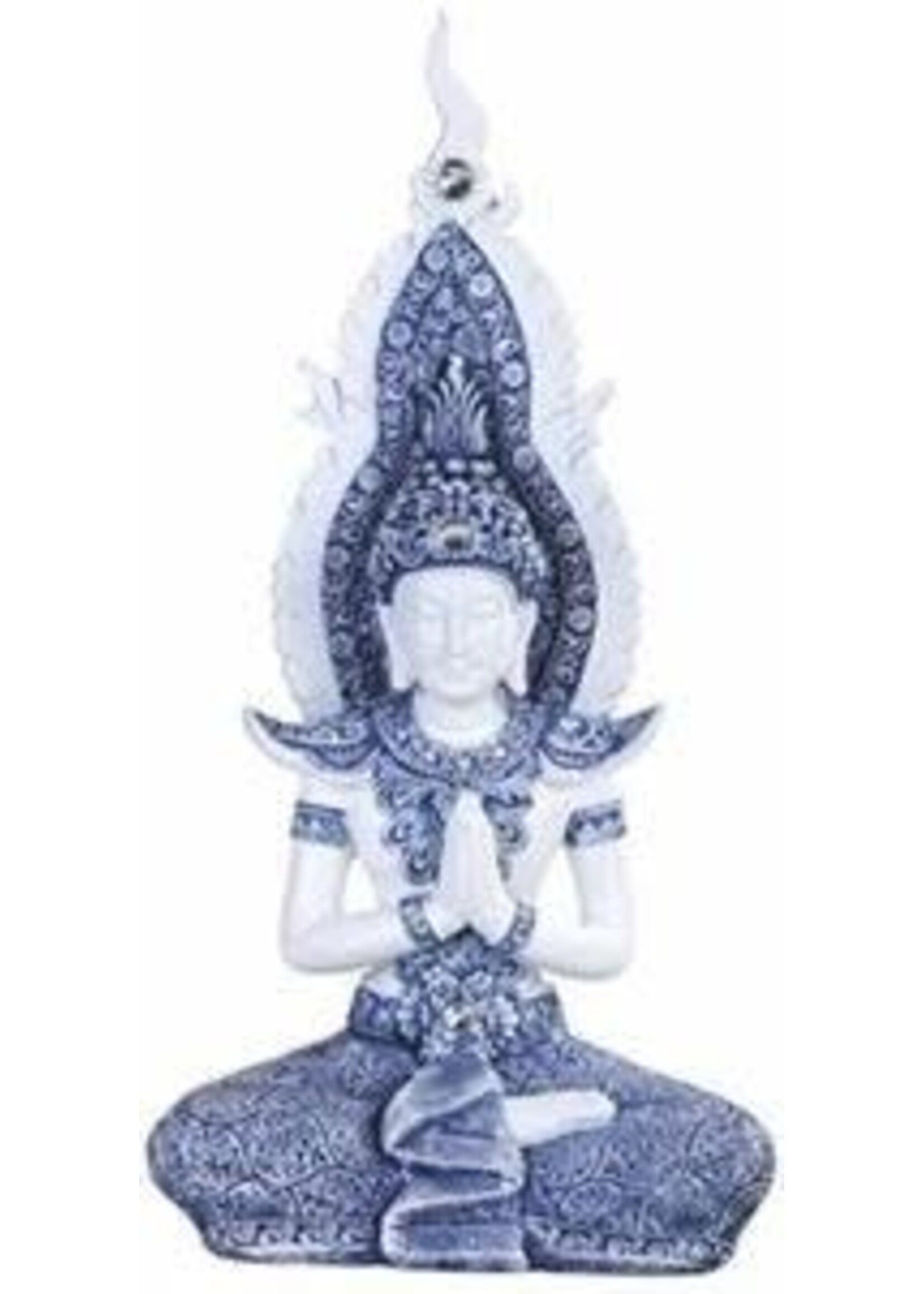 Crystal Peddler Thai Buddha Praying- Blue/White 12"