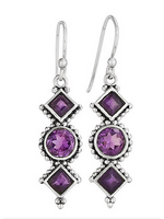 Earrings SS Three Amethyst Stone